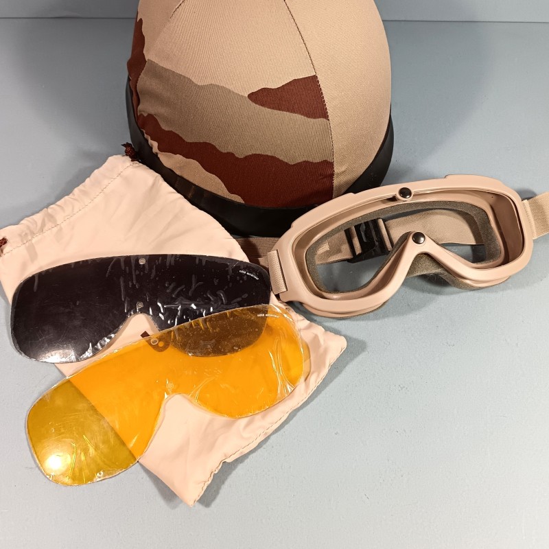 CASQUE F1 CAMOUFLE DAGUET GUERRE DU GOLF 1990 - 1991 COUVRE CASQUE ET LUNETTES BOLLE LEGION ETRANGERE DESERT STROM